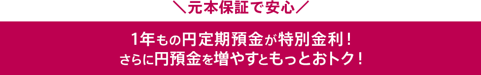 1年もの円定期預金が特別金利!さらに円預金を増やすともっとおトク!