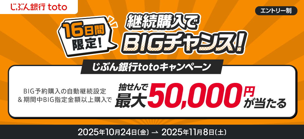 じぶん銀行toto 16日間限定！継続購入でBIGチャンス！ じぶん銀行totoキャンペーン