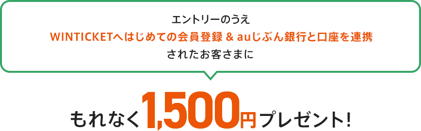 エントリーのうえWINTICKETへはじめての会員登録&auじぶん銀行と口座を連携されたお客さまにもれなく1,500円プレゼント！